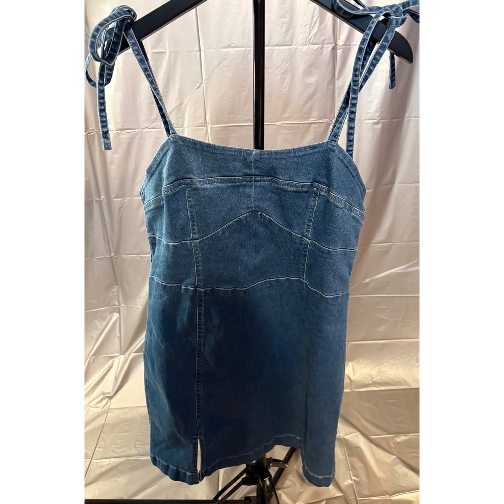 NWT Utcoco Women's Denim Mini Dress XL Blue Jean Tie Strap Corset Seam Bodycon